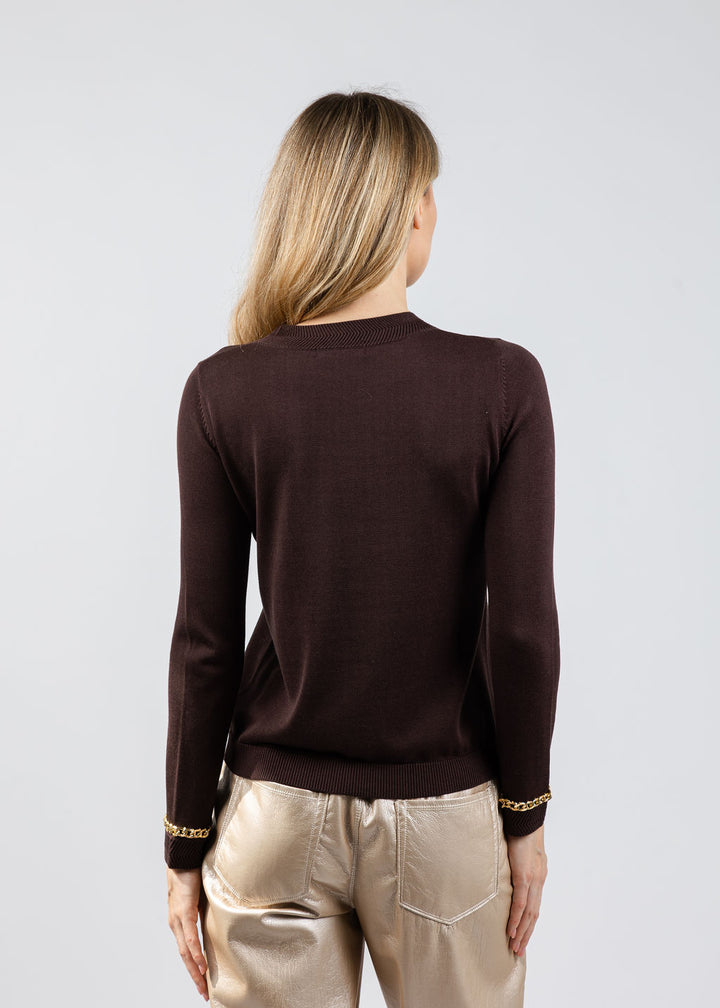 Peace of Cloth Gold Chain Crew Neck Sweater in Brown available at Barbara Katz