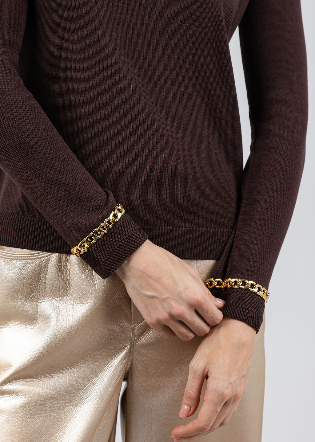 Peace of Cloth Gold Chain Crew Neck Sweater in Brown available at Barbara Katz