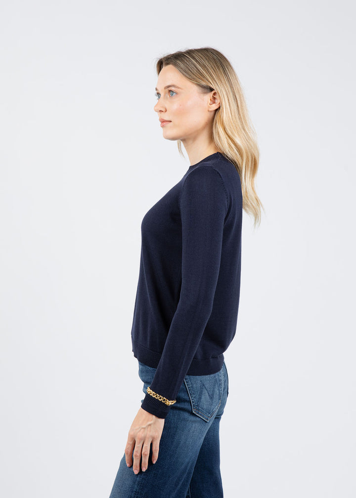 Peace of Cloth Gold Chain Crew Neck Sweater in Navy available at Barbara Katz