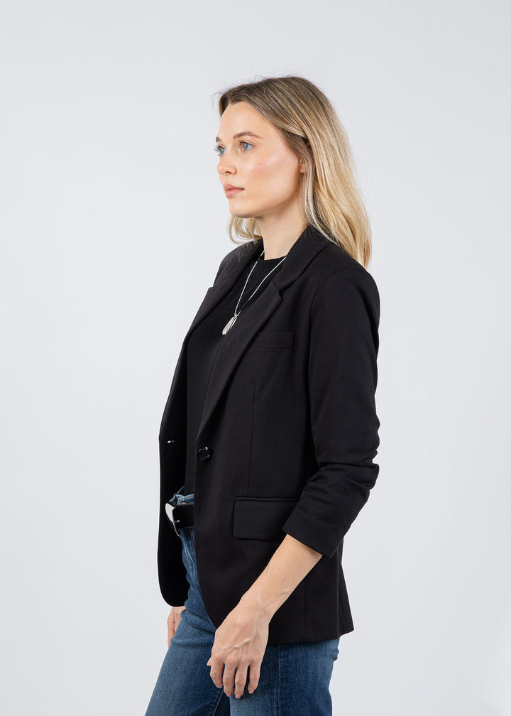 Peace of Cloth Jaime Ruched Sleeve Jacket in Black available at Barbara Katz