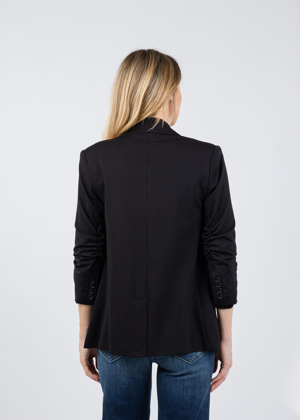 Peace of Cloth Jaime Ruched Sleeve Jacket in Black available at Barbara Katz
