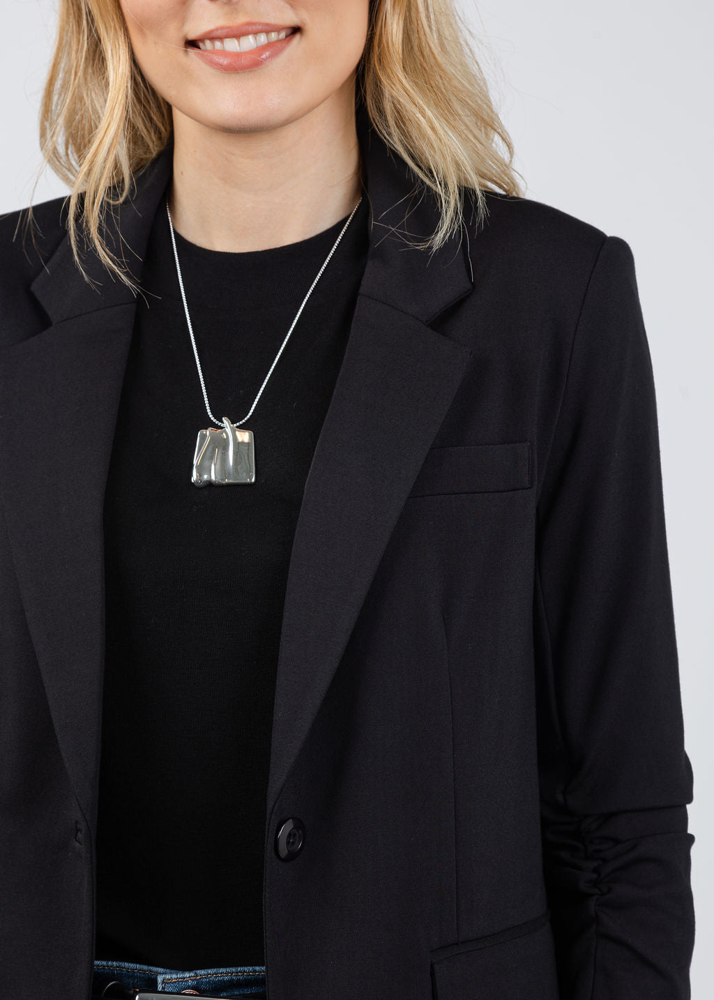Peace of Cloth Jaime Ruched Sleeve Jacket in Black available at Barbara Katz