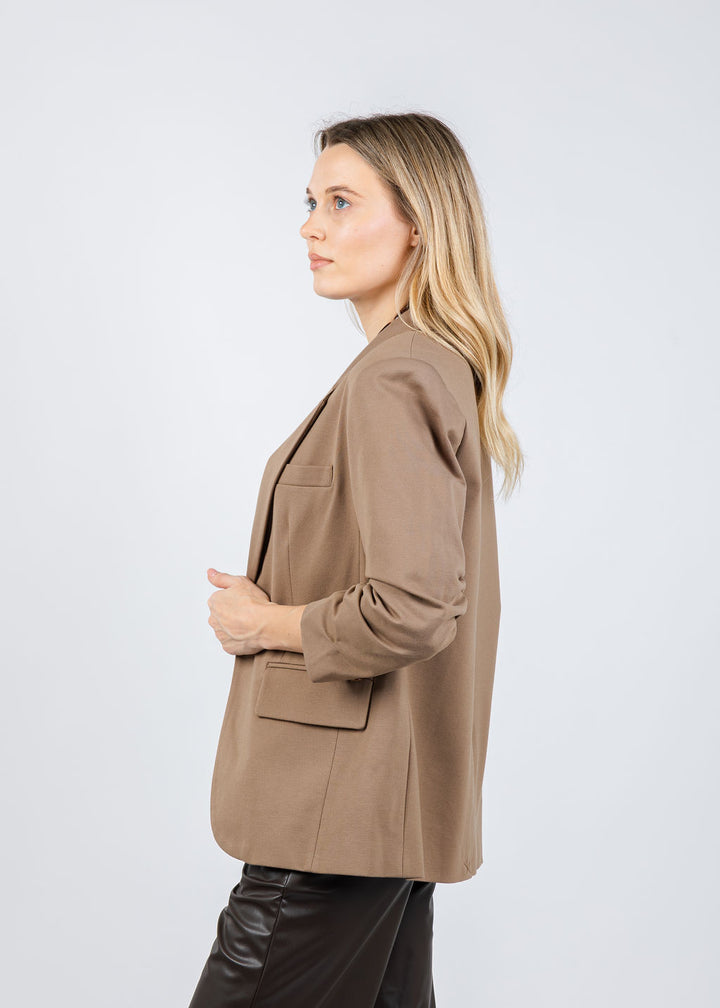 Peace of Cloth Jaime Ruched Sleeve Jacket in Mocha available at Barbara Katz