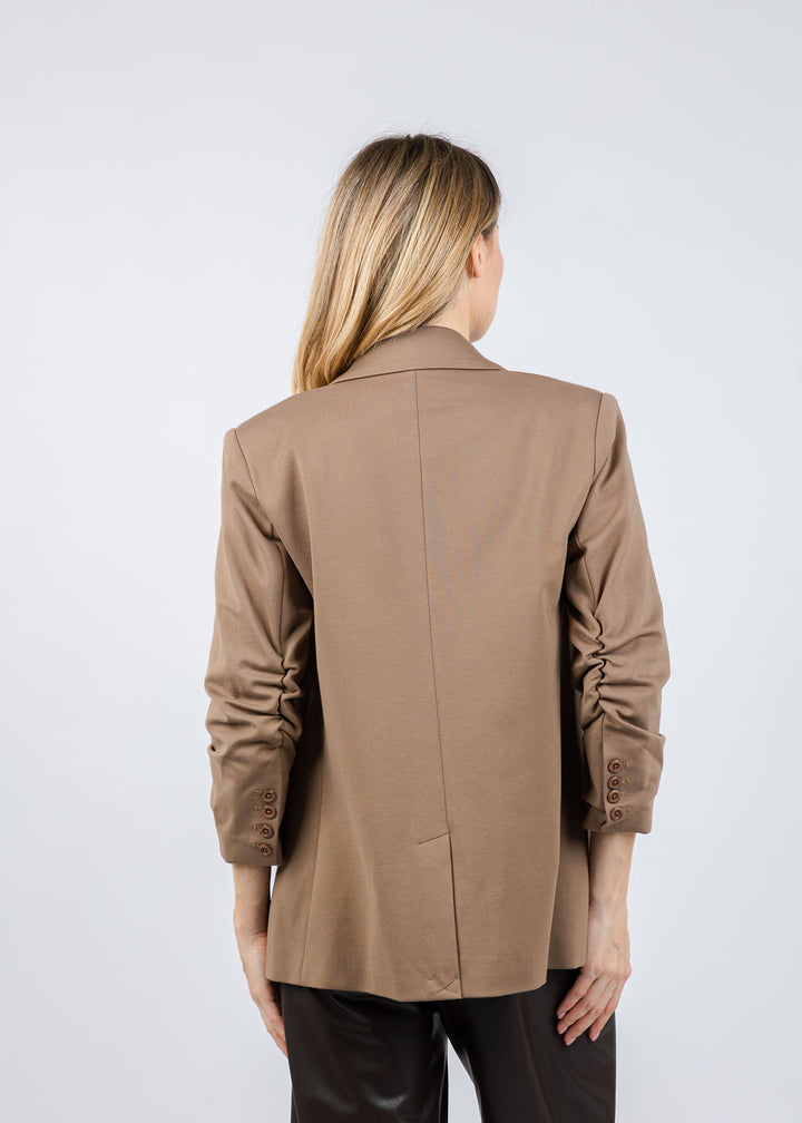 Peace of Cloth Jaime Ruched Sleeve Jacket in Mocha available at Barbara Katz