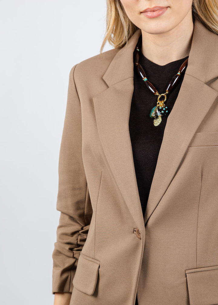 Peace of Cloth Jaime Ruched Sleeve Jacket in Mocha available at Barbara Katz