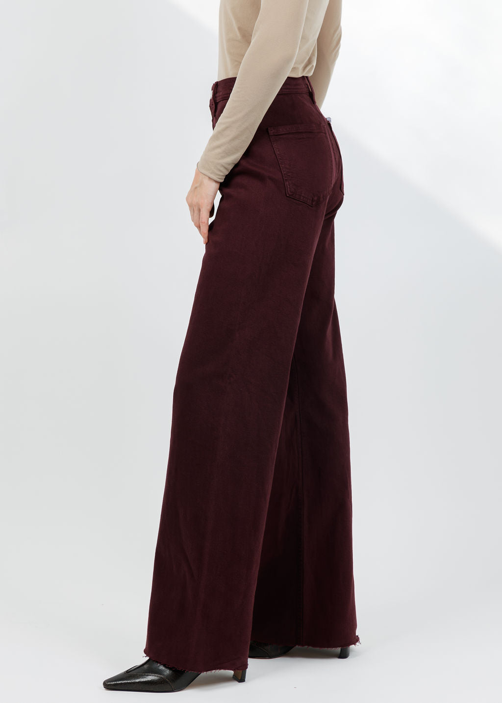Pistola Penny High Rise Wide Jeans in Claret available at Barbara Katz