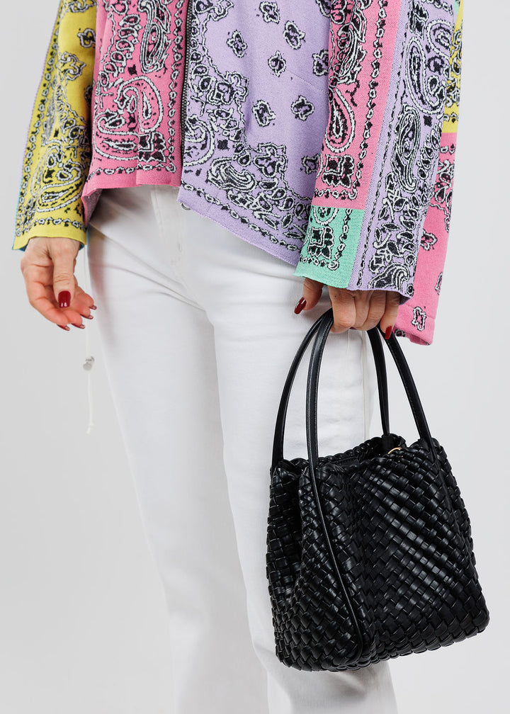 Remi/Reid Hollace Mini Woven Tote Bag in Black available at Barbara Katz