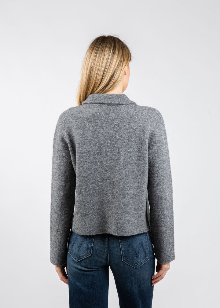 Repeat Cropped Bouclé Knit Collared Cardigan in Light Grey available at Barbara Katz