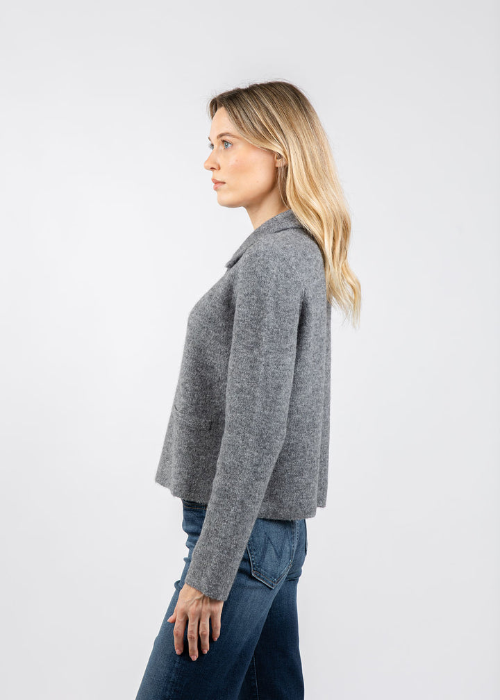 Repeat Cropped Bouclé Knit Collared Cardigan in Light Grey available at Barbara Katz