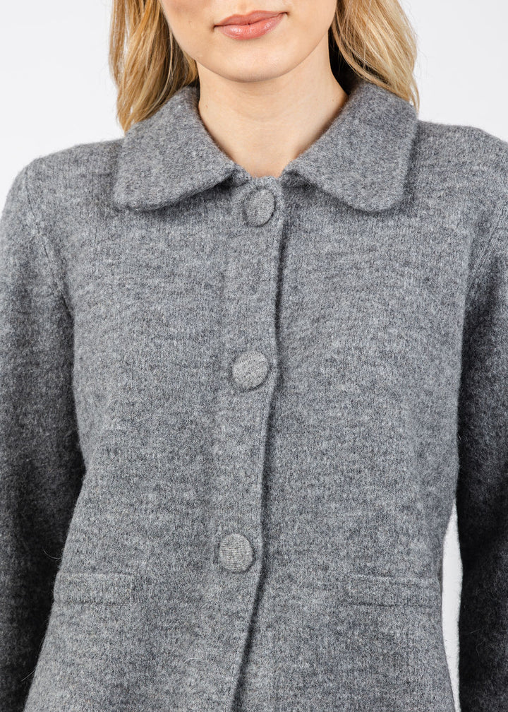 Repeat Cropped Bouclé Knit Collared Cardigan in Light Grey available at Barbara Katz