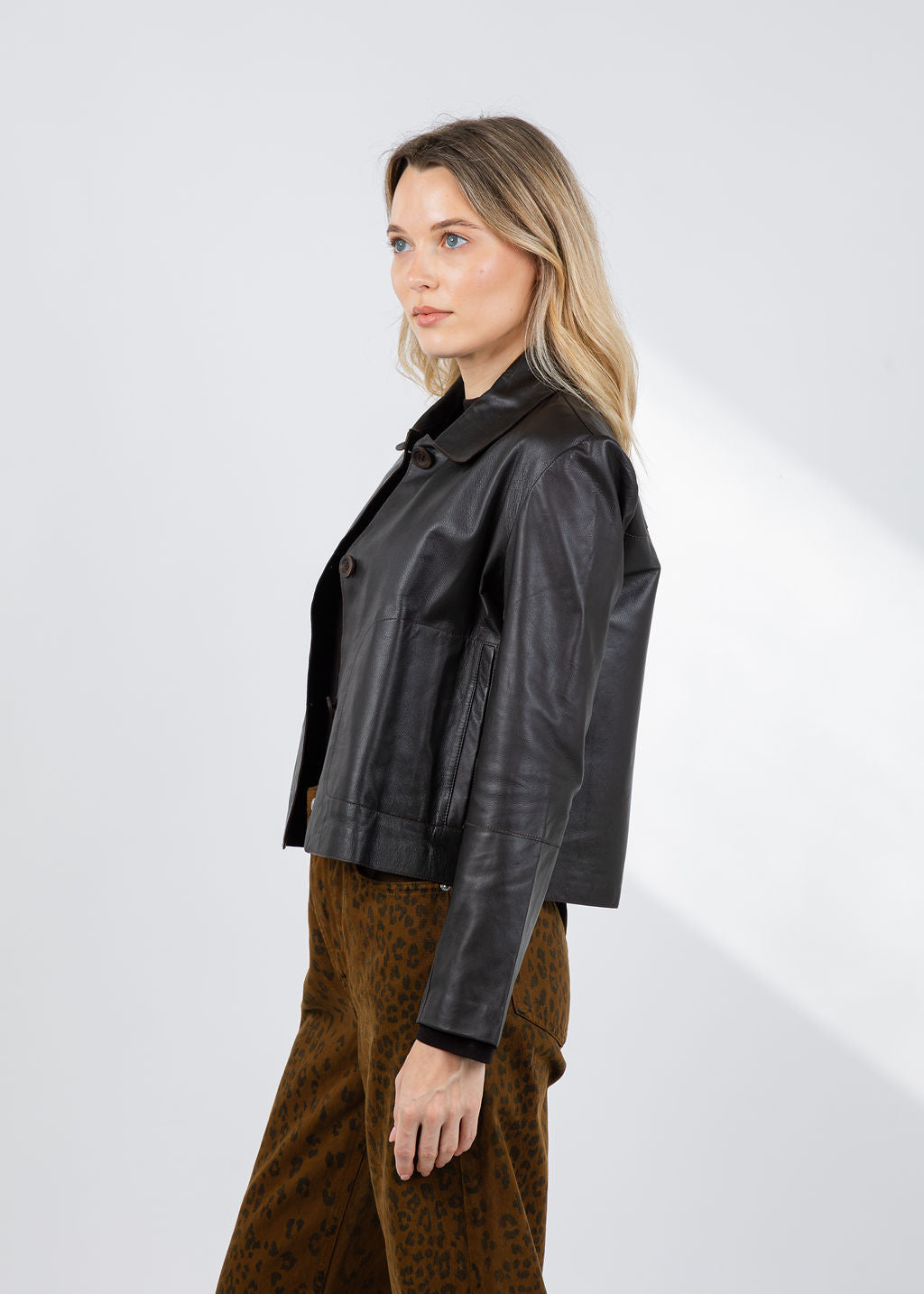 Repeat Leather Cropped Jacket in Morro available at Barbara Katz