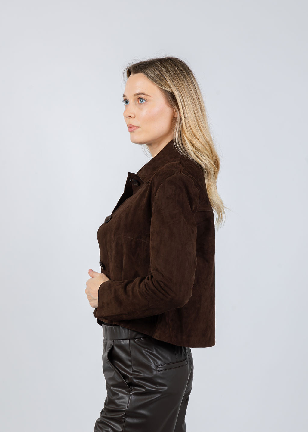 Repeat Suede Cropped Jacket in Morro available at Barbara Katz