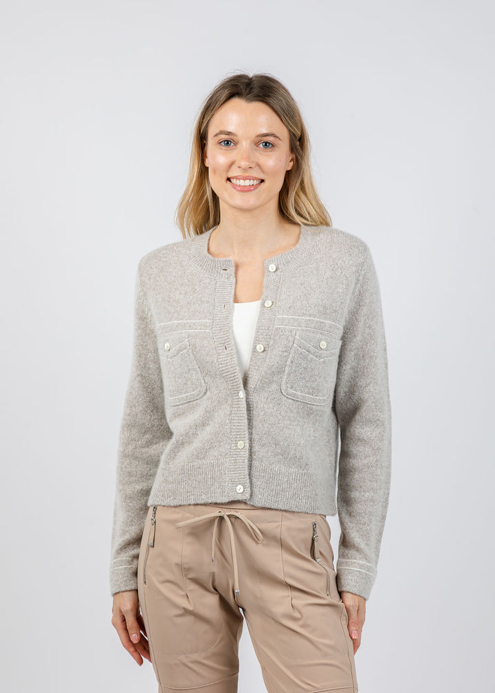 Repeat Wool/Cashmere Cardigan With Contrast Stitching in Hazel available at Barbara Katz
