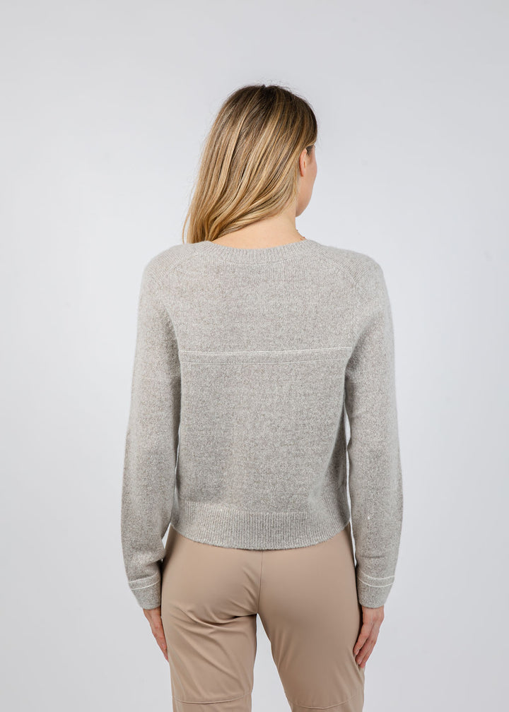 Repeat Wool/Cashmere Cardigan With Contrast Stitching in Hazel available at Barbara Katz