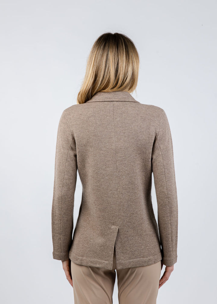 Repeat Knit Blazer Cardigan With Lapel Collar in Sand available at Barbara Katz