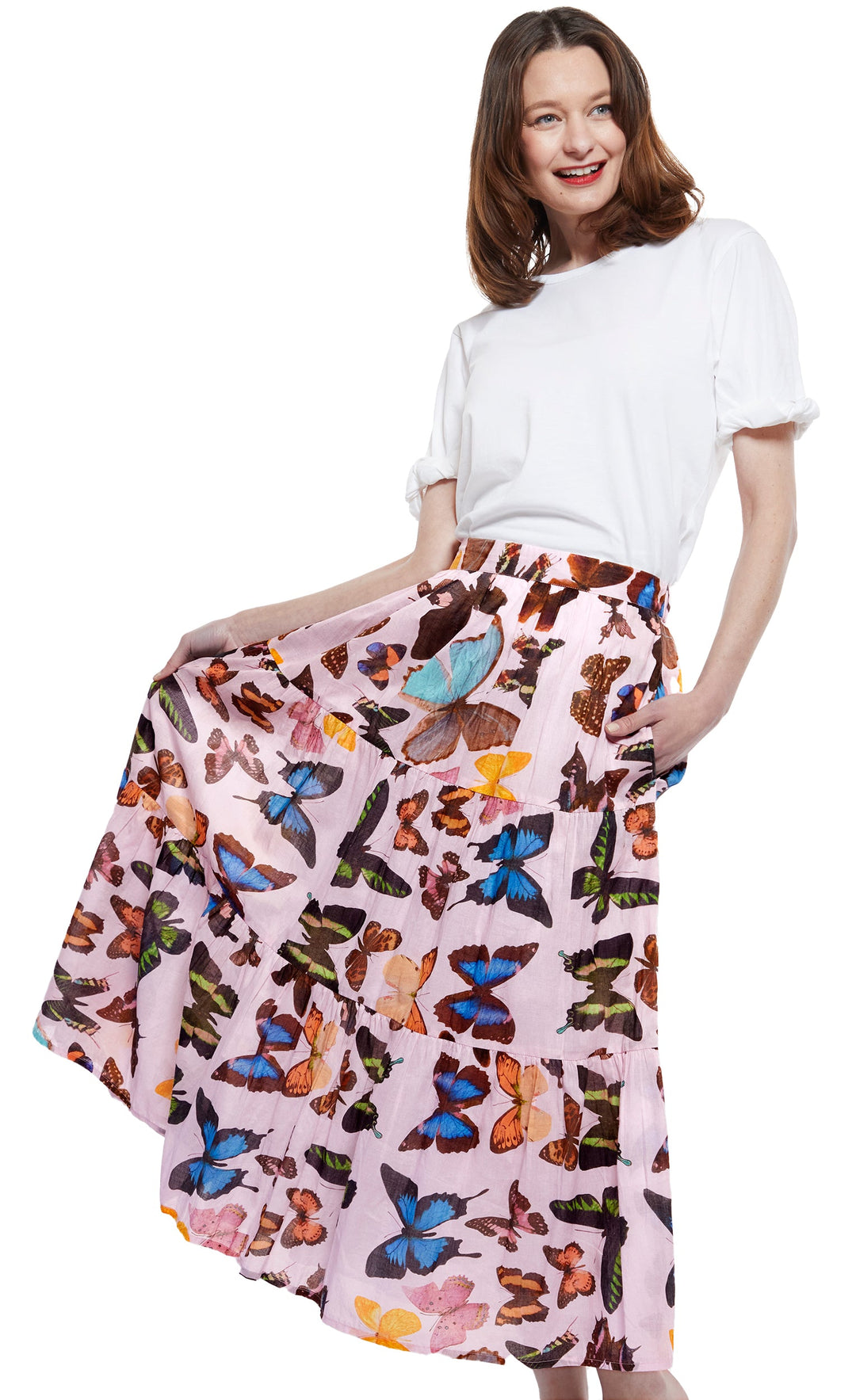 Dizzy-Lizzie Woodstock Pull-On Skirt - Pink with Butterflies