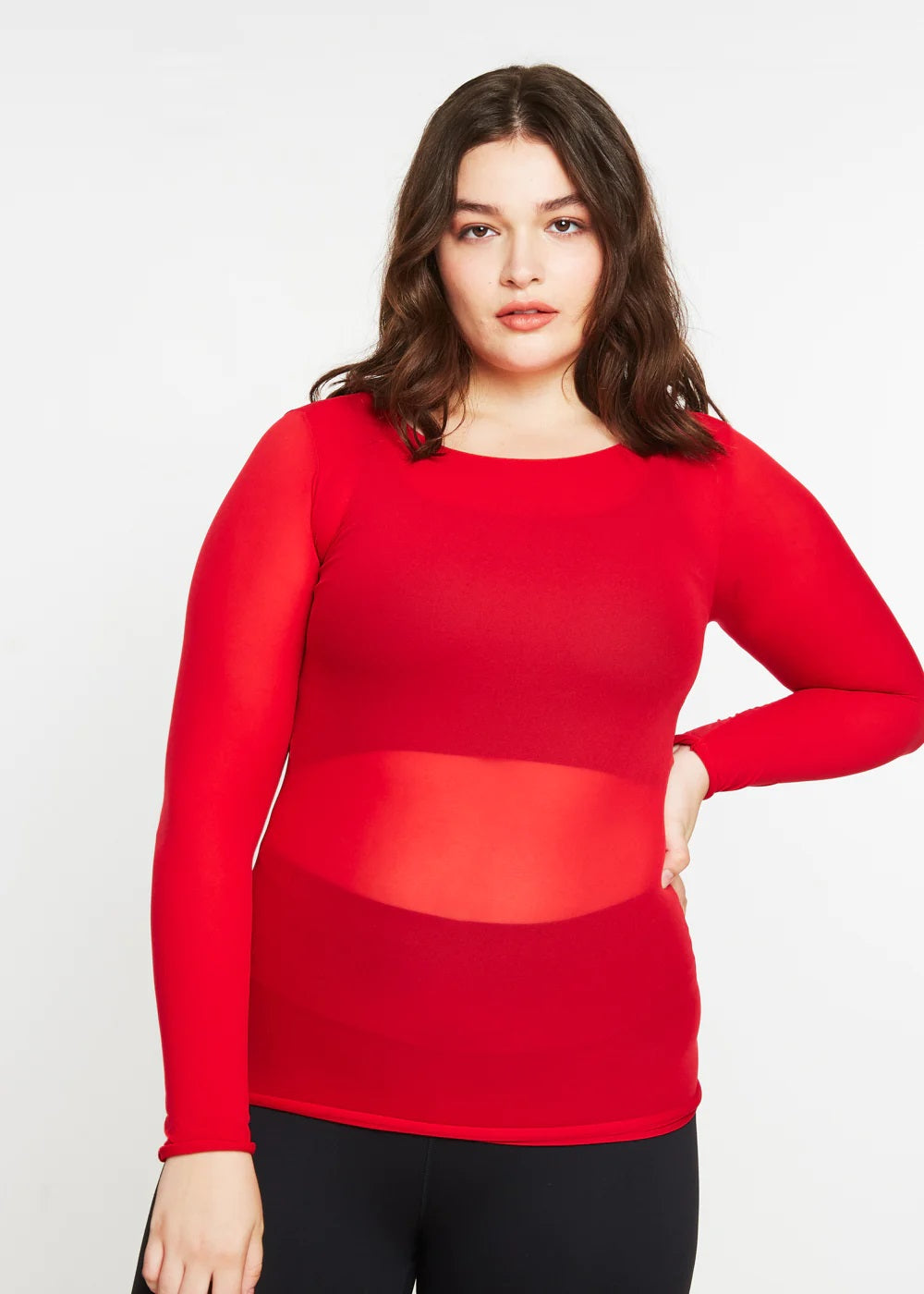 AMB Solid Raw Edge High Neck Second Skin Top - True Red