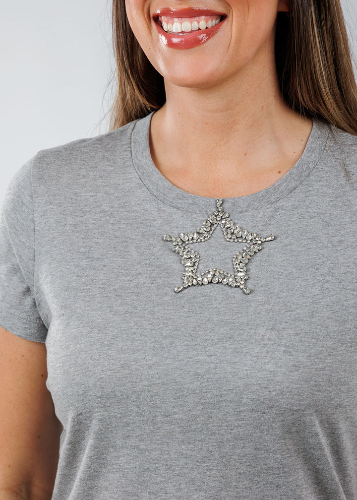 Suzy T Amelia Center Star Top in Light Grey available at Barbara Katz