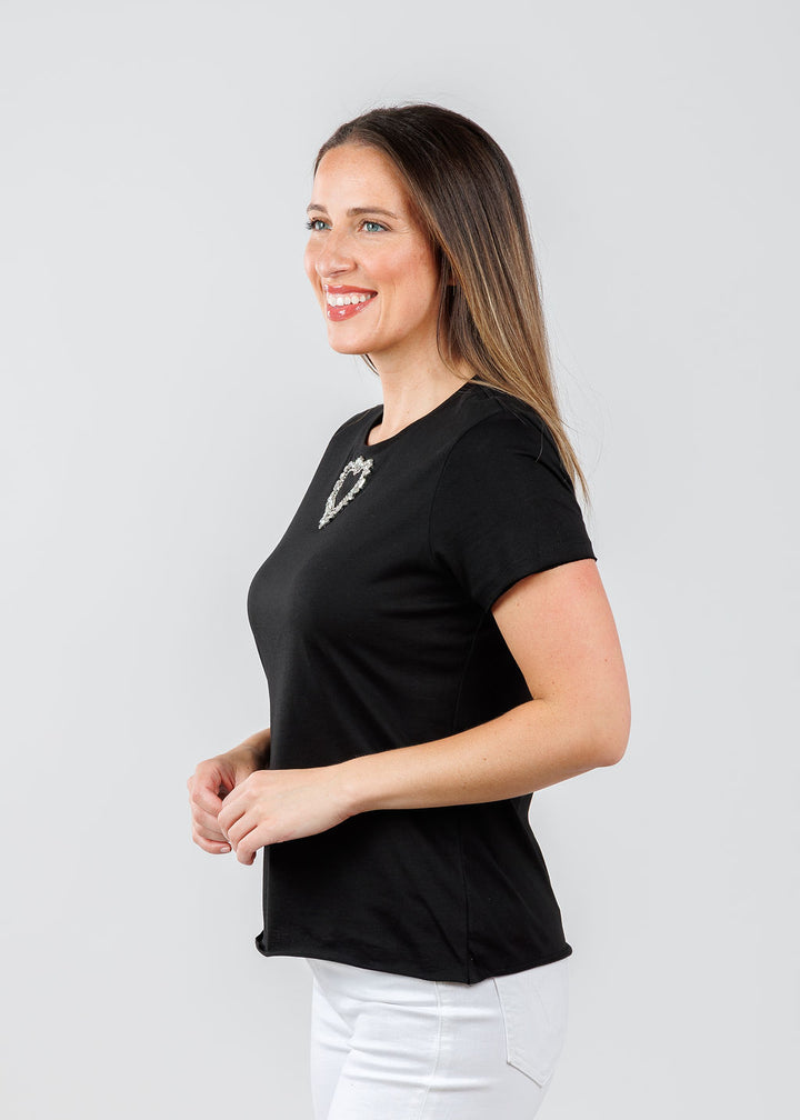 Suzy T Andrea Center Heart Top in Black available at Barbara Katz
