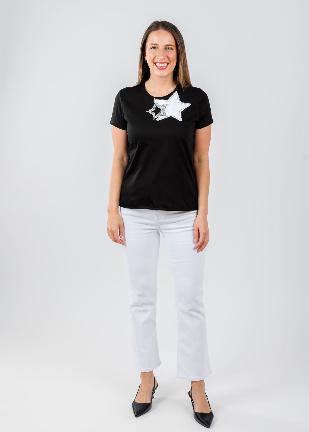 Suzy T Bett Double Star Top in Black available at Barbara Katz