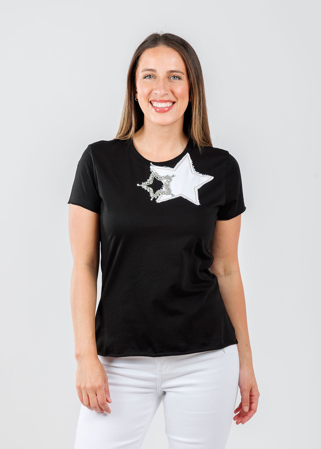 Suzy T Bett Double Star Top in Black available at Barbara Katz