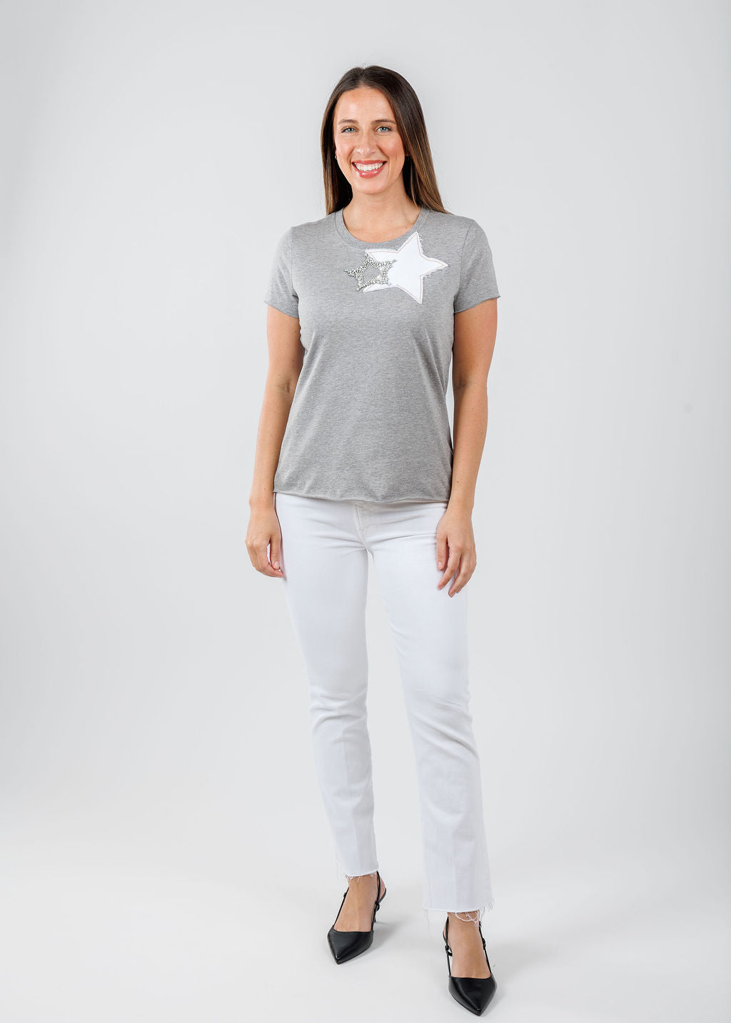 Suzy T Bett Double Star Top in Light Grey available at Barbara Katz