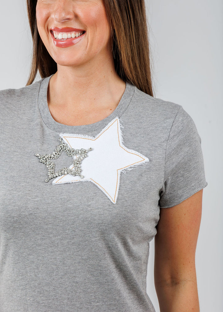 Suzy T Bett Double Star Top in Light Grey available at Barbara Katz