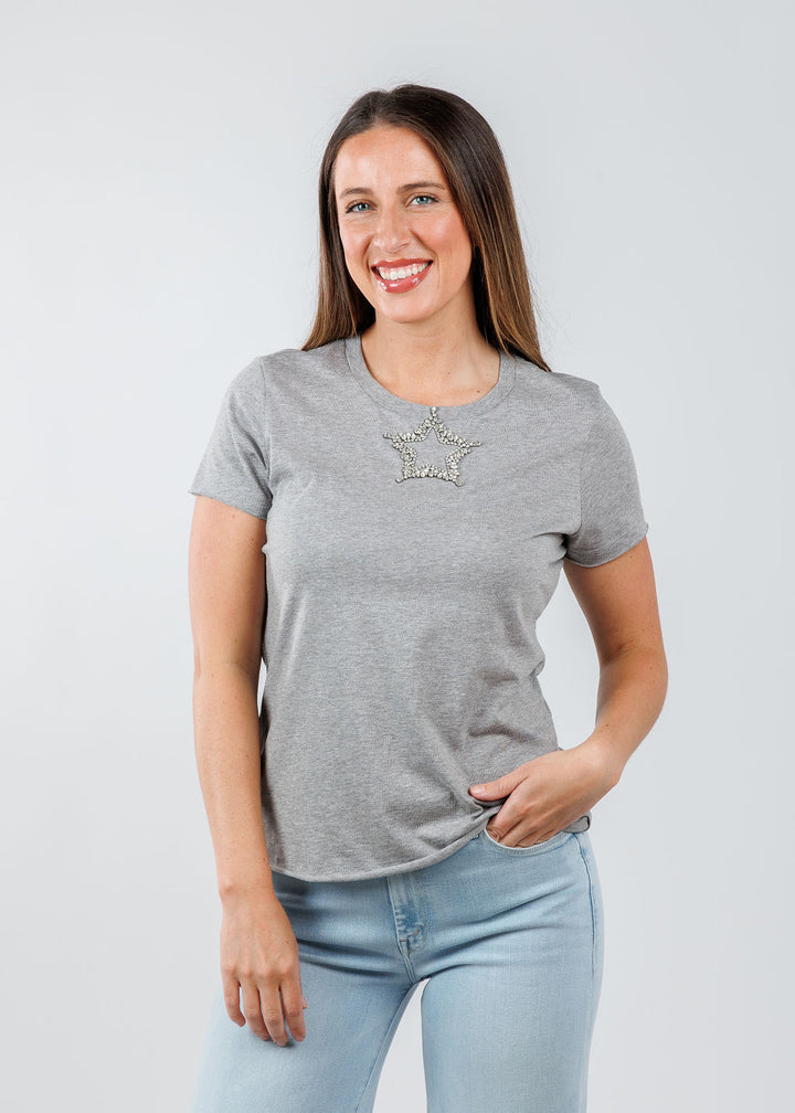 Suzy T Amelia Center Star Top in Light Grey available at Barbara Katz