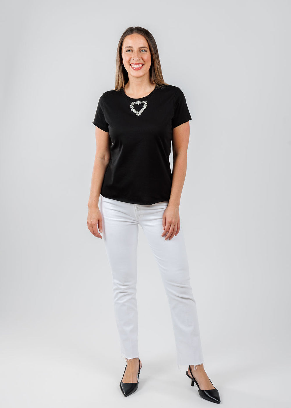 Suzy T Andrea Center Heart Top in Black available at Barbara Katz