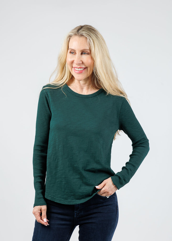 Elliott Lauren Tracy Long Rib Sleeve Tee in Pine available at Barbara Katz