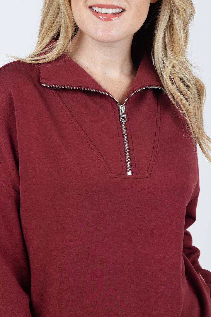 Varley Hawley Half-Zip Sweat in New Maroon available at Barbara Katz