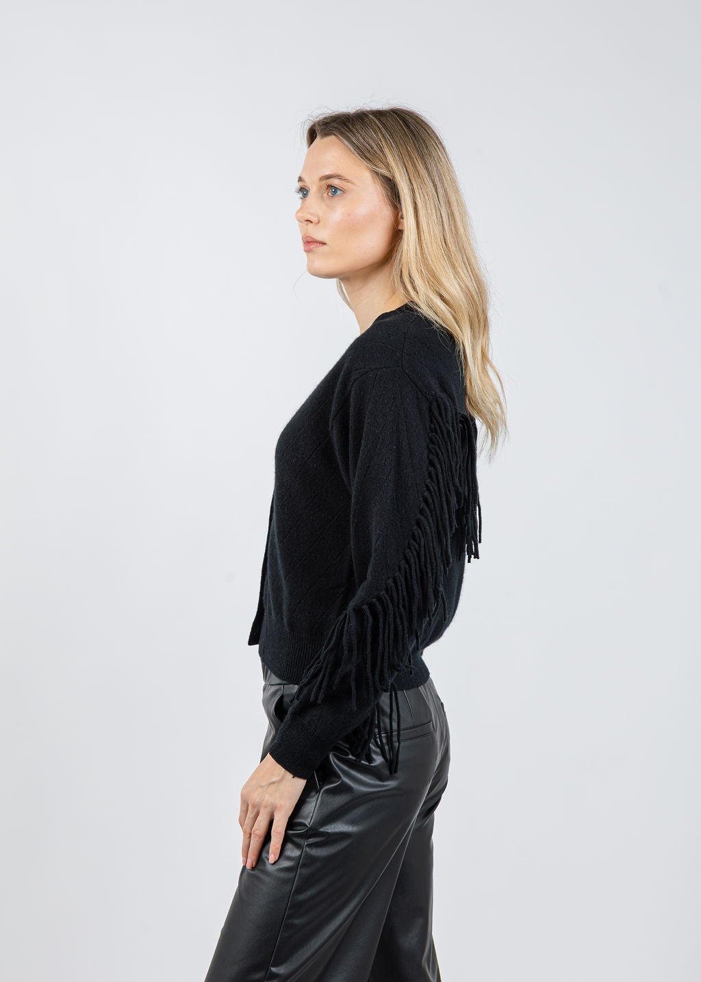 Whisper by Brodie Ashley Fringe Cardigan in Black available at Barbara Katz