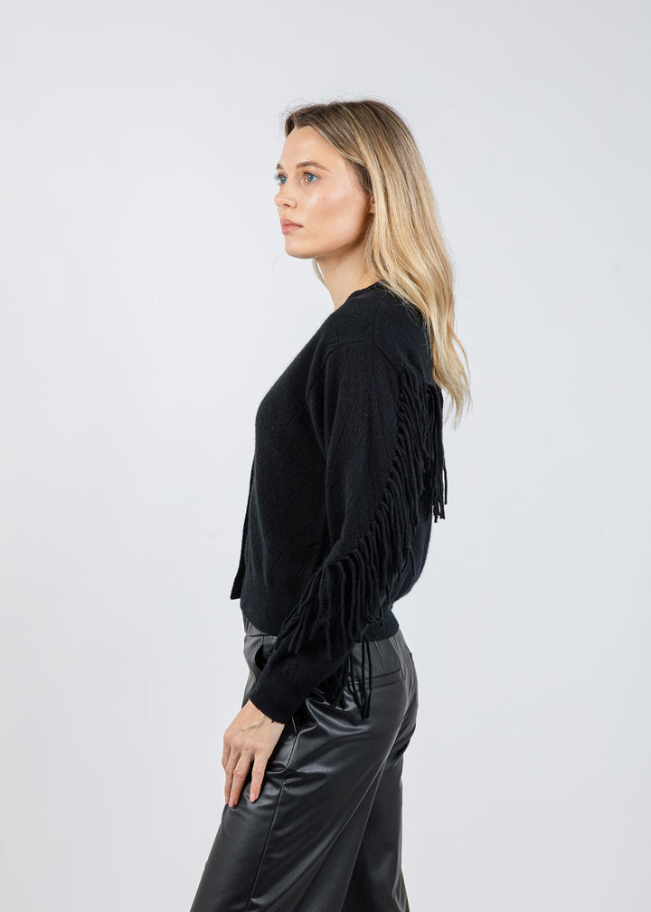 Whisper by Brodie Ashley Fringe Cardigan in Black available at Barbara Katz