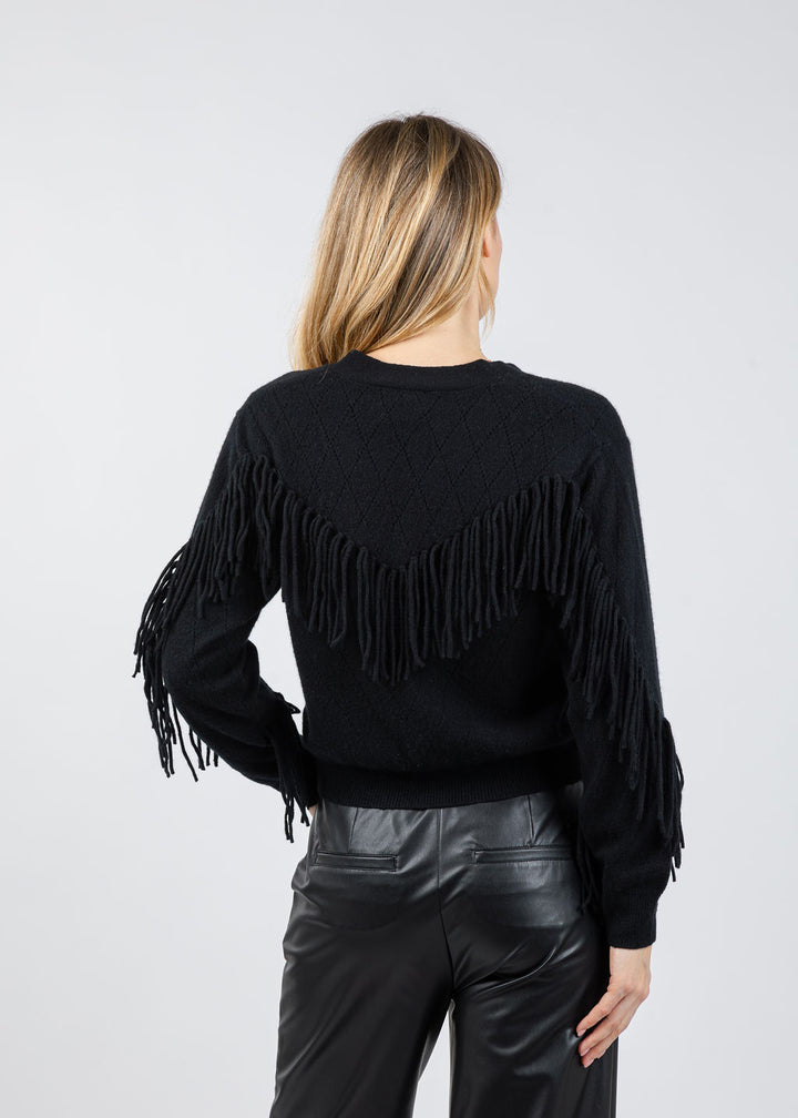 Whisper by Brodie Ashley Fringe Cardigan in Black available at Barbara Katz