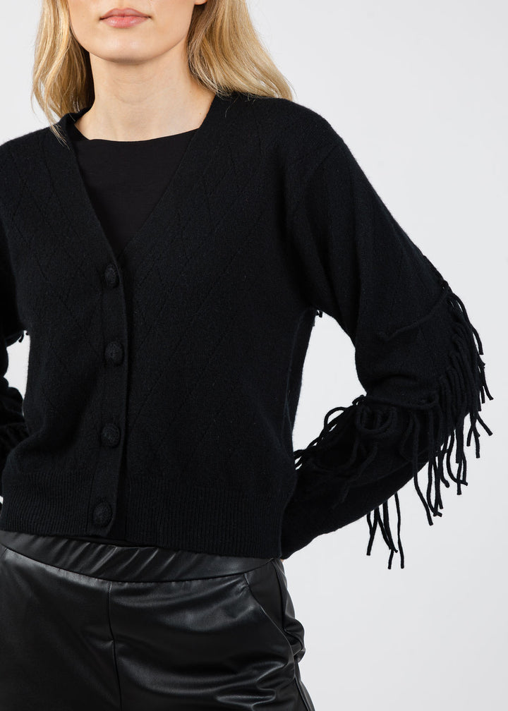Whisper by Brodie Ashley Fringe Cardigan in Black available at Barbara Katz