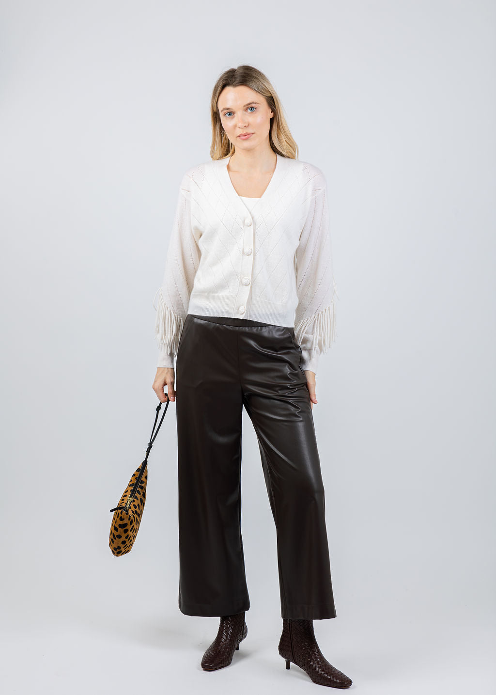 Whisper by Brodie Ashley Fringe Cardigan in Organic White available at Barbara Katz