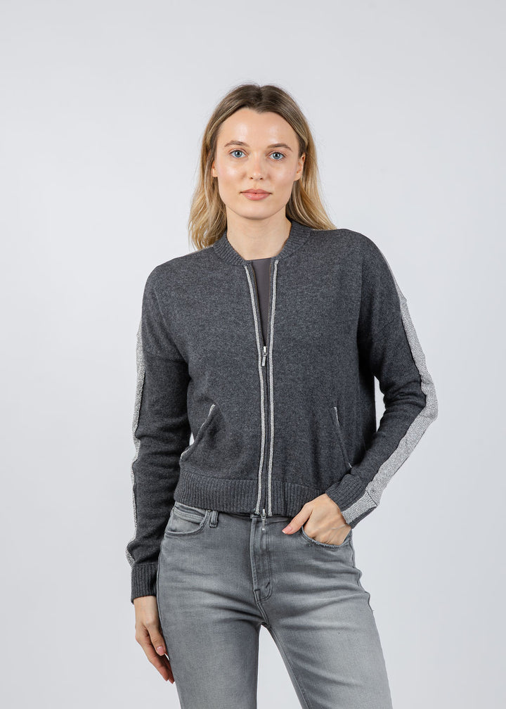 Whisper by Brodie Luxe Bomber Jacket in Derby Grey available at Barbara Katz