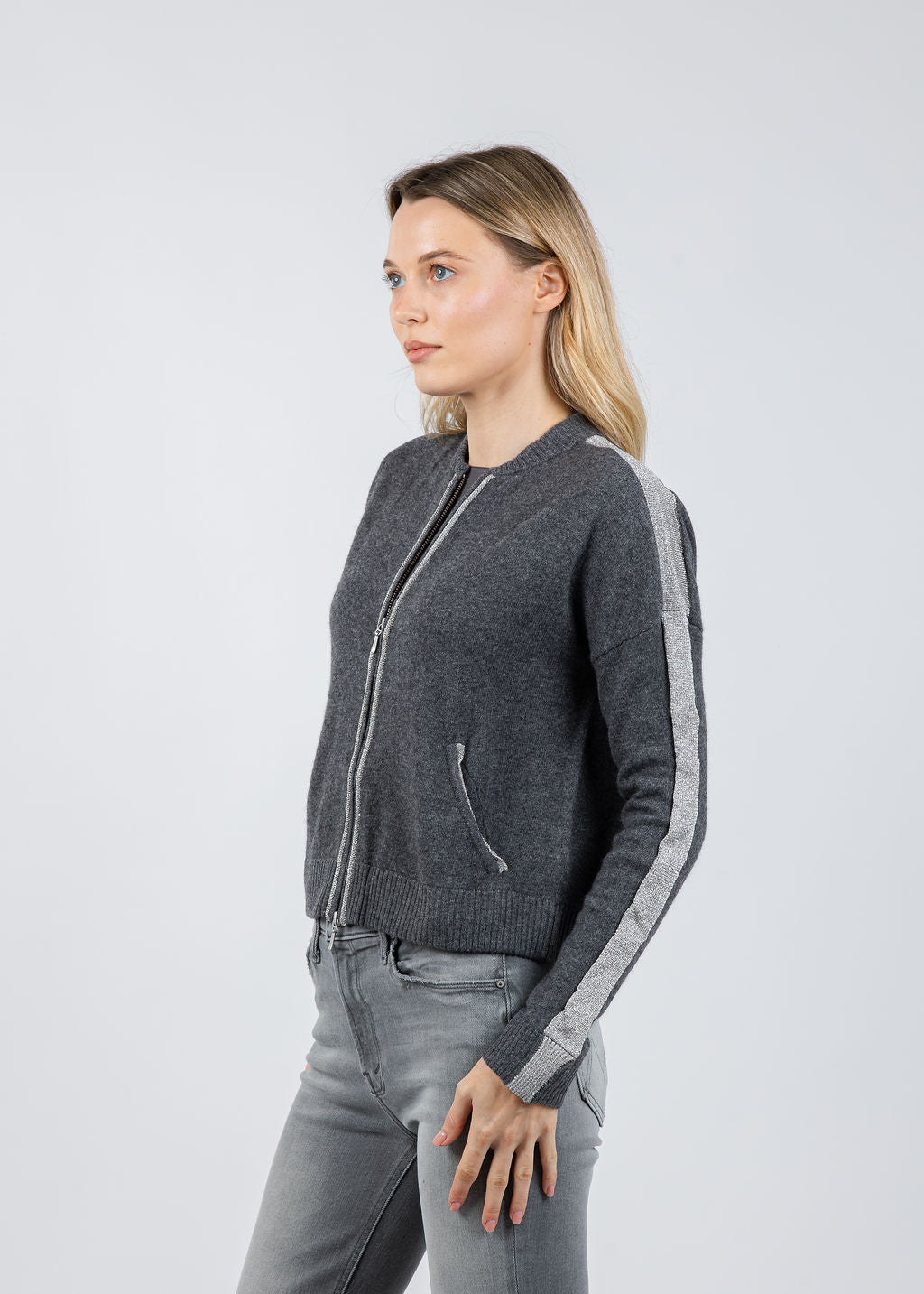 Whisper by Brodie Luxe Bomber Jacket in Derby Grey available at Barbara Katz
