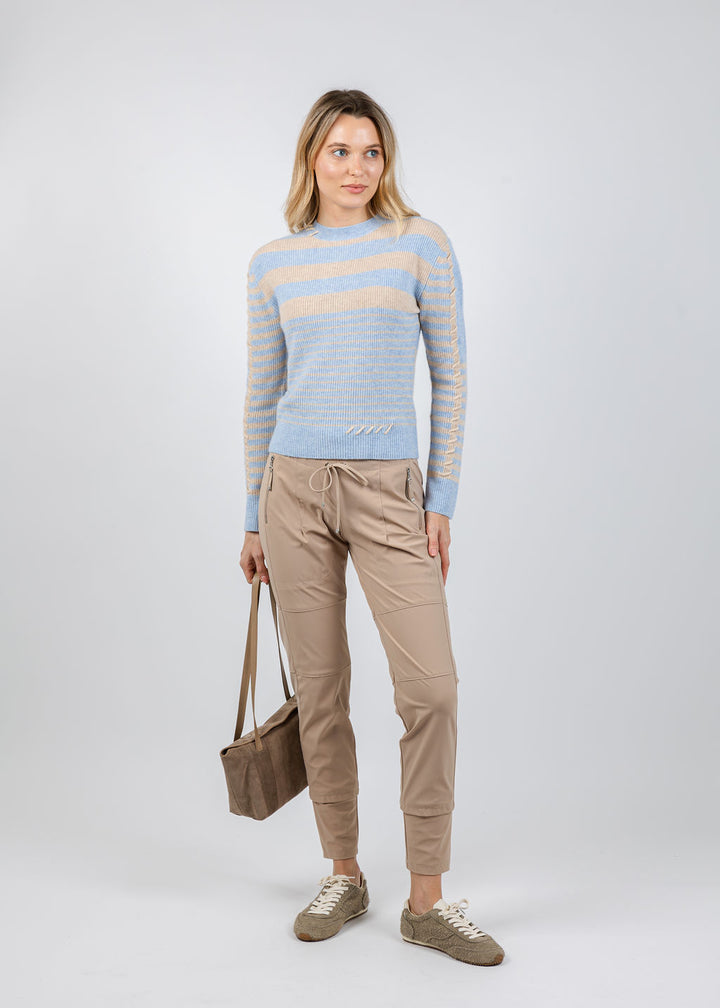 Whisper by Brodie Mix Stripe Crew Sweater in Blue Mist/Cygnet available at Barbara Katz