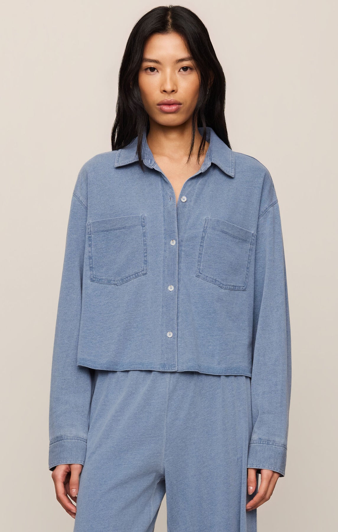 Z Supply Cropped Reese Denim Button Up - Santorini Indigo