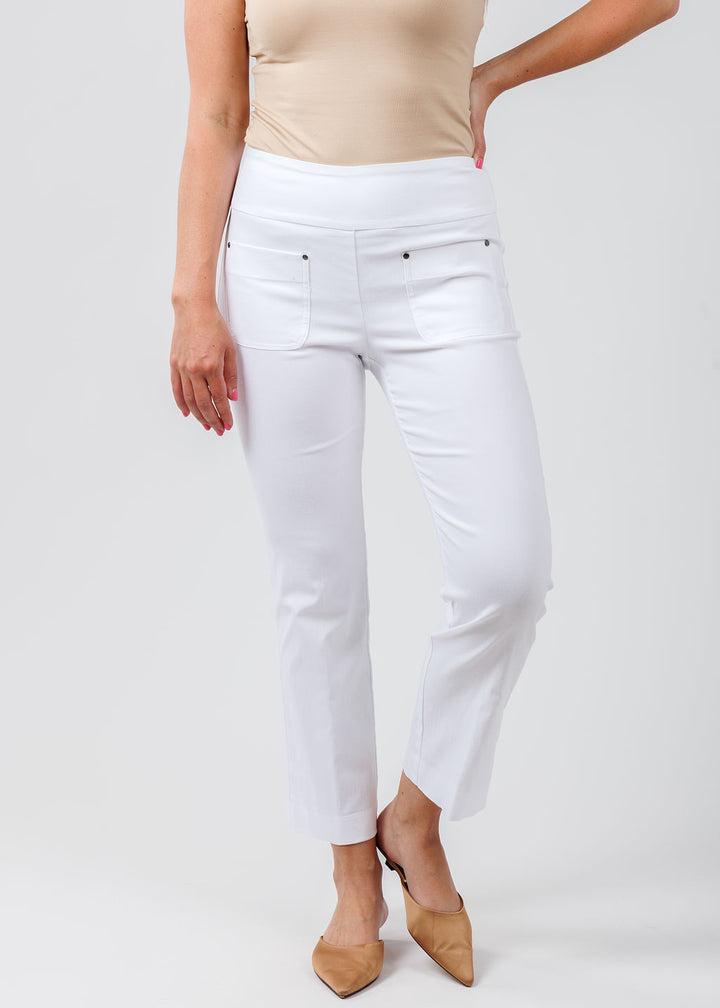 Elliott Lauren Baby Boot Pant With Patch Pocket in White available at Barbara Katz