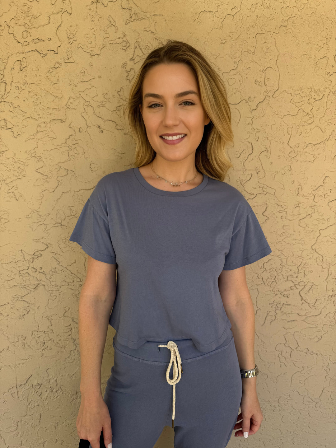 Barbara Katz Drew Crop T-Shirt - Slate Blue
