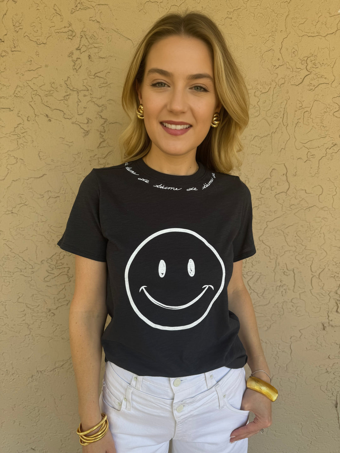 Cinq a Sept Smiley Love Letter Tee - Navy/White