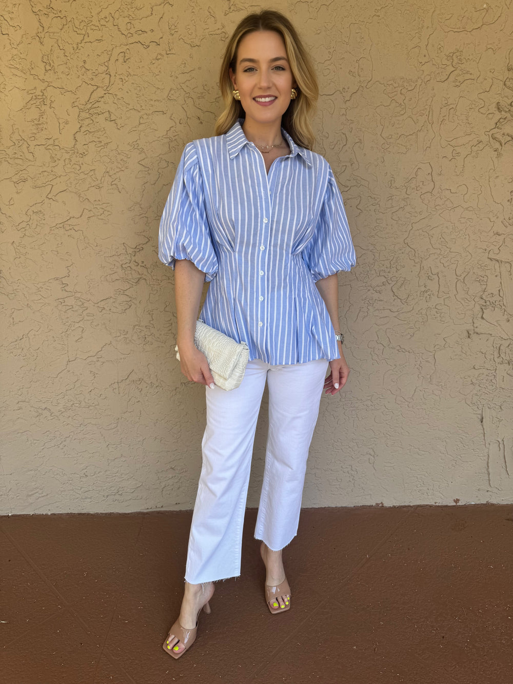 Finley Julie Shirt Dobby Stripe - White/Blue
