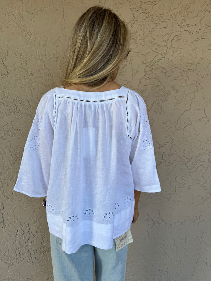 Elliott Lauren Embroidered Linen Shirt - White