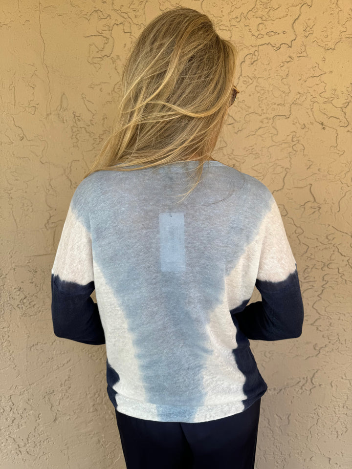Elliott Lauren Tie Dye V-Neck Sweater - Blue