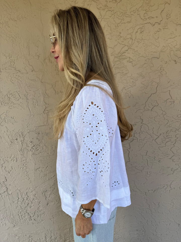 Elliott Lauren Embroidered Linen Shirt - White
