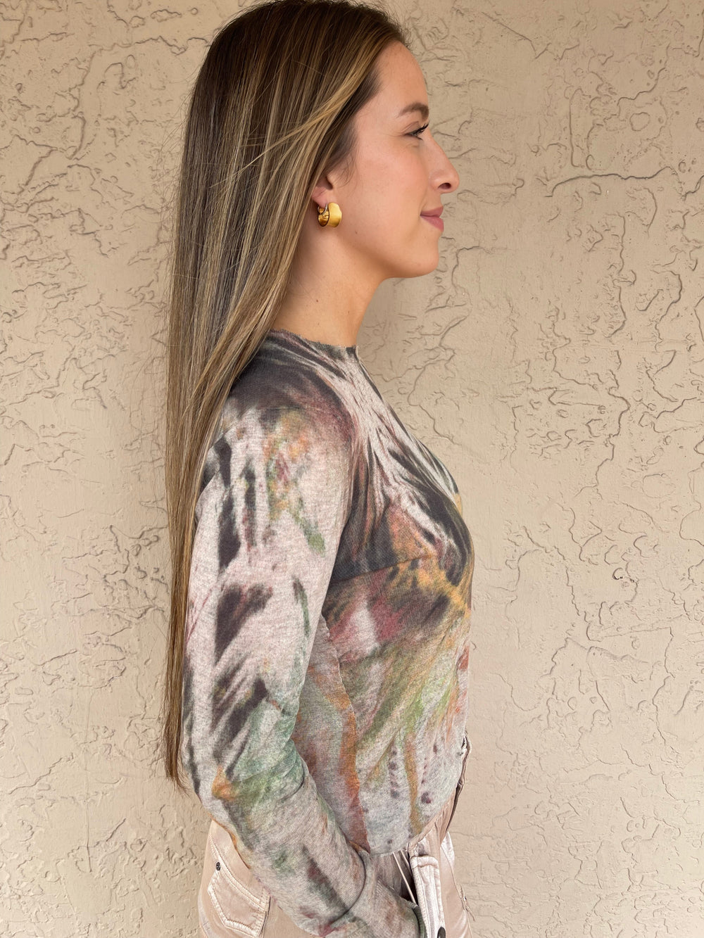 Autumn Cashmere Distressed Crew - Abstract Palm Print