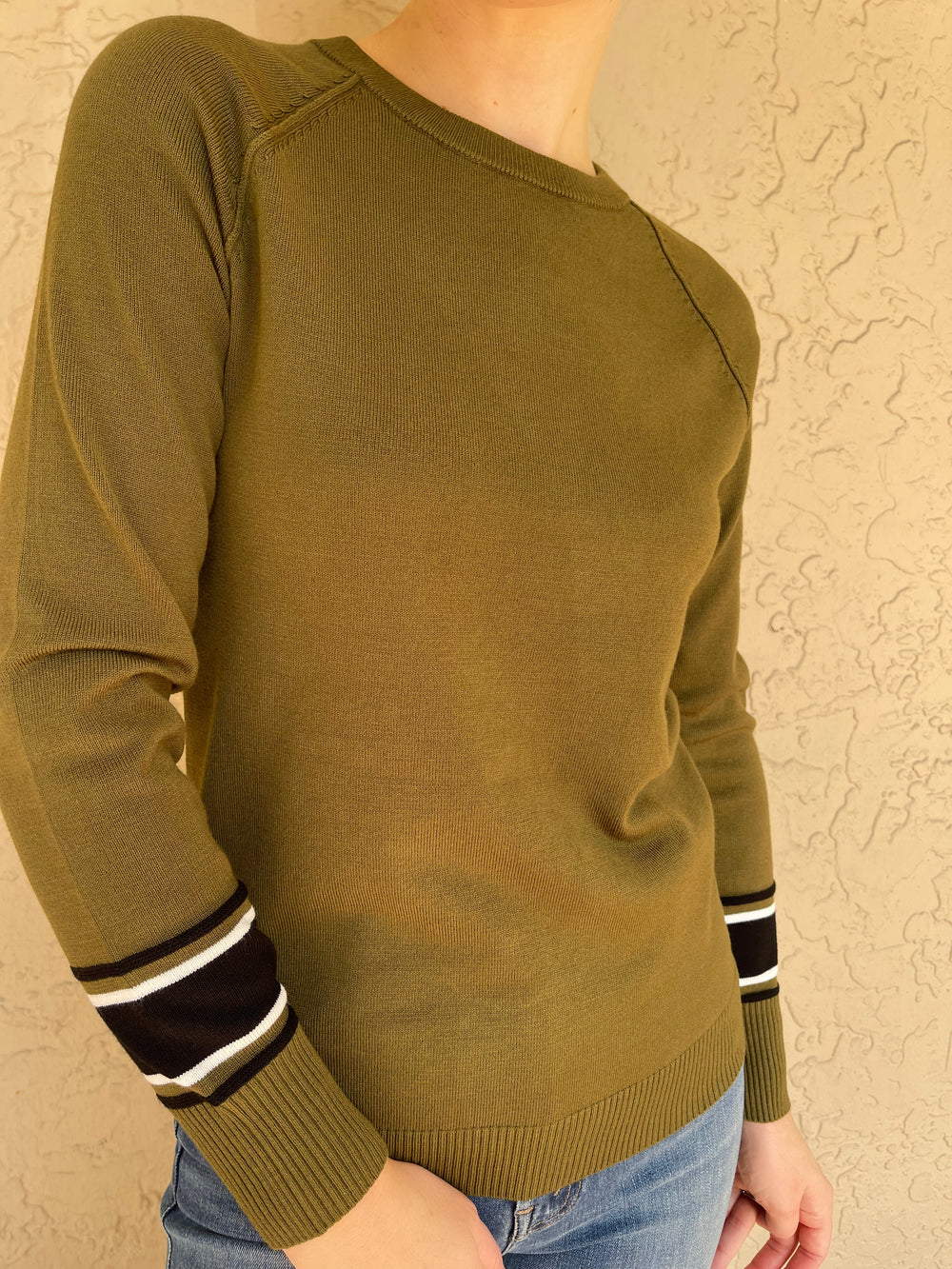 Long Raglan Pullover - Olive Combo
