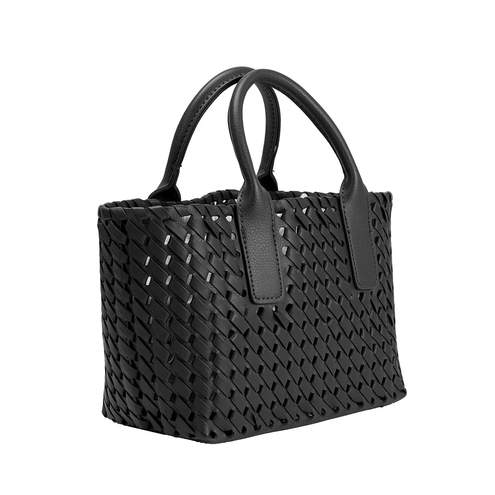 Melie Bianco Chloe Mini Woven Handbag - Black